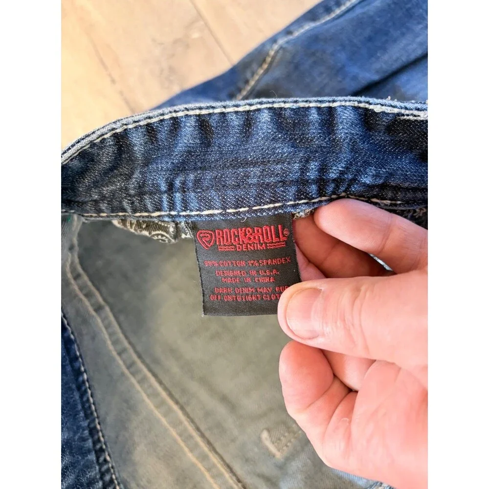 Rock & Roll Rifle Skinny Mens 36X34 Cowboy Thick Stitch Slim Stretch Jeans